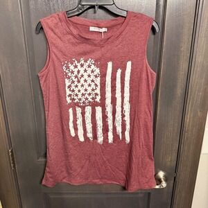 Haute Edition Womens American Flag Graphic Tank Top Burgundy Red Size M NEW